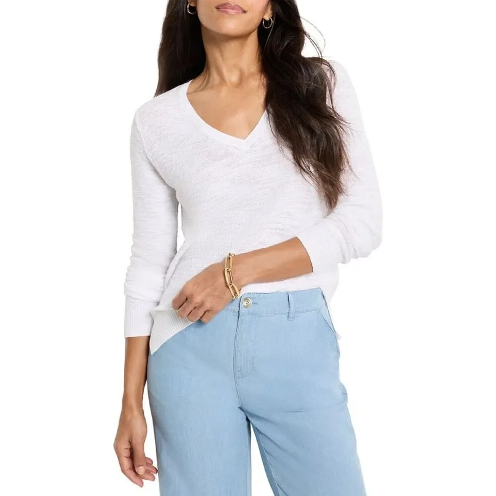 Nic+Zoe Womens  Breezy Texture Sweater, White